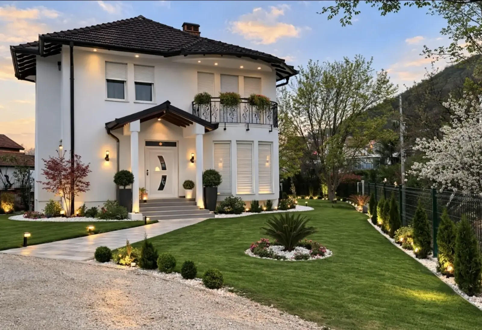 Garten- und Landschaftsbau in Rosenheim – hochwertige Gartengestaltung mit Beleuchtung und Pflasterweg von FABRES